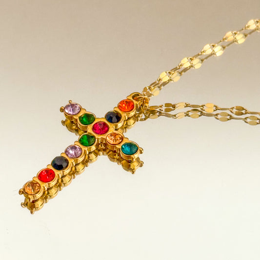 Collar Armonía  （Cruz Multicolor Dorada）