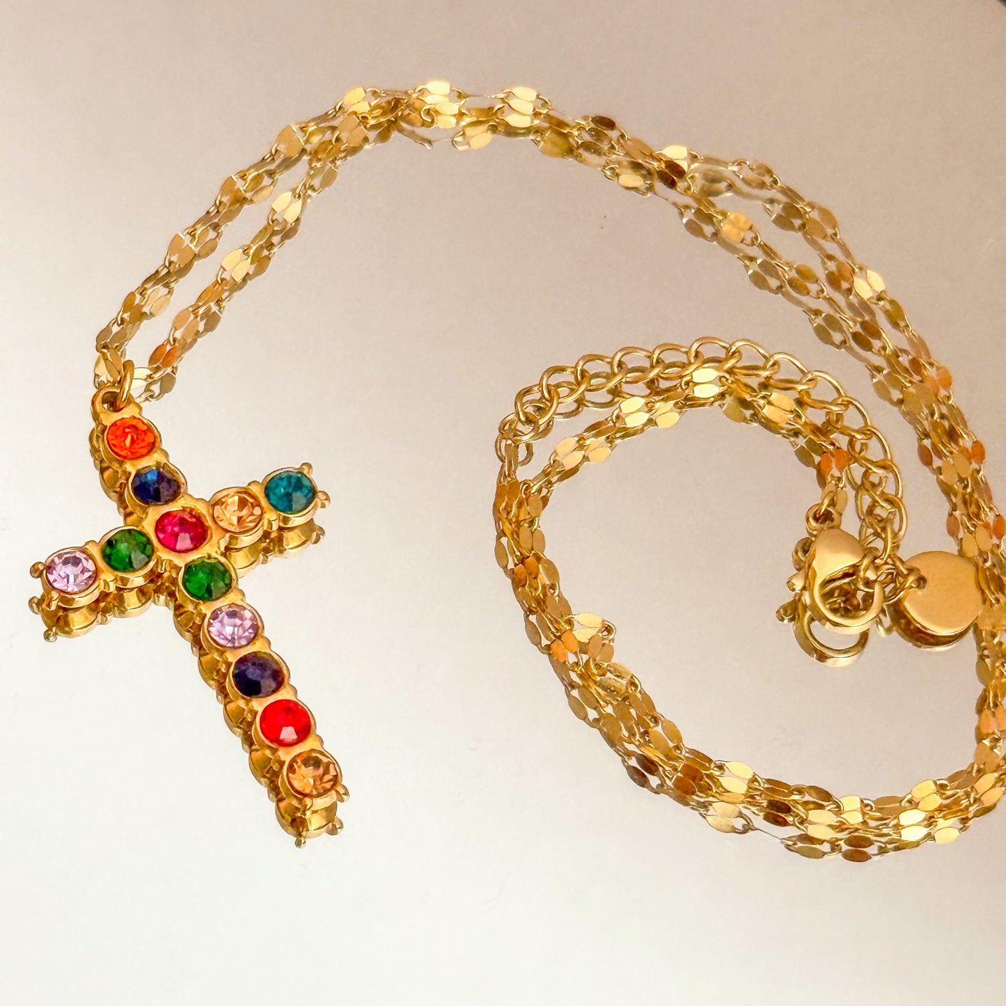 Collar Armonía  （Cruz Multicolor Dorada）