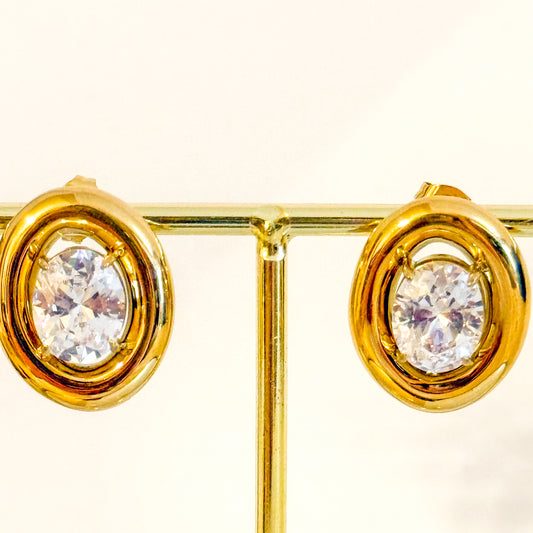 Pendientes Brillo Imperial （Banda Dorada con Circonitas）