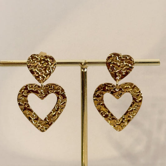 Pendientes Corazón Textura  （Pendientes Corazón Dorado Martelé）