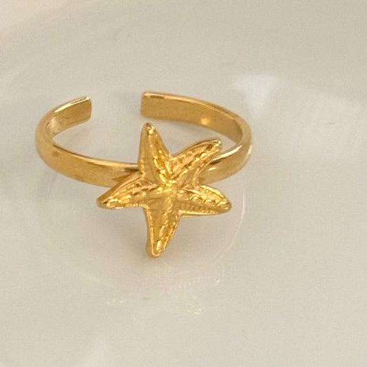 Anillo Ajustable de Estrella Dorado de Acero Inoxidable - Joyería Moderna